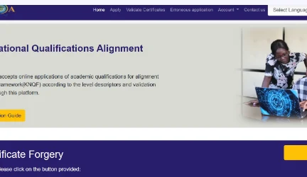 Kenya National Qualifications Alignment & Validation Portal screenshot