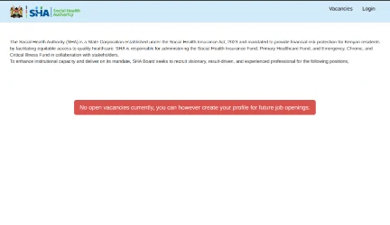 Social Health Authority (SHA) Recruitment Portal screenshot